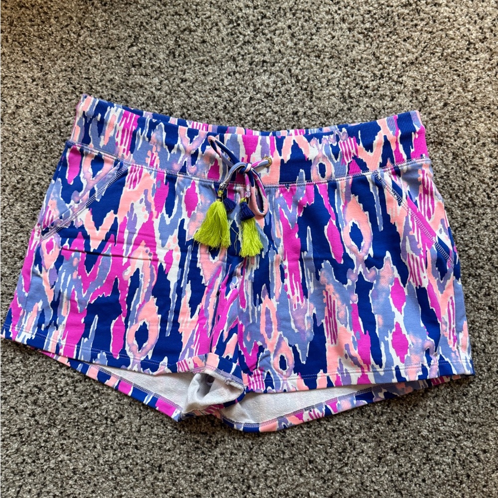 Lilly Pulitzer Yasmin Too Many Prints Pink Purple Tassel Shorts Medium